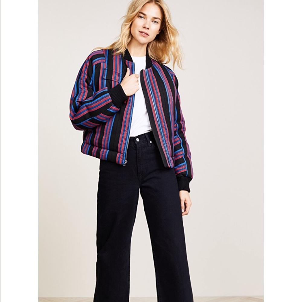 NWT Diane von Furstenberg striped down bomber sz L